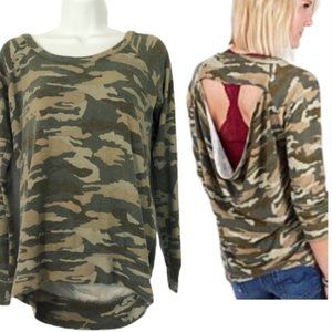 Chaser Camo Drape Open Back Pullover Sweatshirt